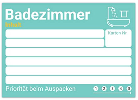 PICTALOO Umzugsetiketten im XL-Format - farbige Umzugsaufkleber zum Beschriften von Umzugskartons, organisierter Umzug durch 8 verschiedene Aufkleber – Übersicht mit bunten Etiketten (15er Türkis)