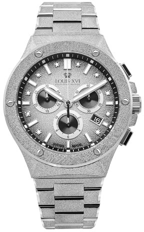 LOUIS XVI Le Monarque Frosted 1212 - Ø 42 mm - Herren Uhr - Wasserdicht - Uhr mit Saphirglas - Armband Silber - Zifferblatt Silber - CH Quarzwerk