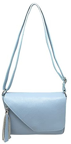 Chicca Borse Tracollina Borsa Donna in Pelle Italiana Borsetta a Spalla (Celeste)