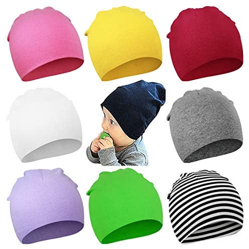 DRESHOW 8 Stücke Unisex Mütze Hut Junge Mütze Frühling Mützchen Kleinkind Wendemütze Jersey Slouch Beanie Bekleidung Unisex Infant Hut Kindergarten Mütze