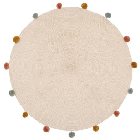 Atmosphera - Kinderteppich - Baumwolle und Pompons - beige - D90 cm - Beige