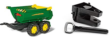 Rolly Toys rollyHalfpipe John Deere (Alter 3-10 Jahre, Rundmulden-Kipper, kippbare Heckklappe, Zweiachsanhänger) 122165, XXXXX-Large & Anhänger-Adapter kompatibel mit Peg Perego Traktoren
