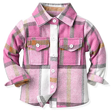 FYMNSI Camicia a quadri per bambini e ragazzi, in flanella, per autunno e per il tempo libero, Rosa, 18-24 Mesi