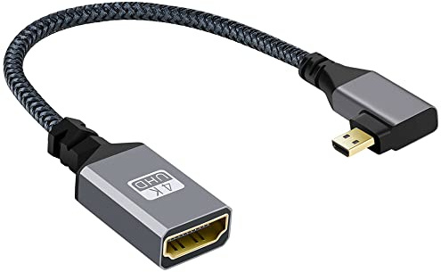 NFHK 4K Typ D Micro HDMI 1.4 Stecker 90 Grad rechts gewinkelt auf HDMI Buchse Verlängerungskabel für DV MP4 Kamera DC Laptop