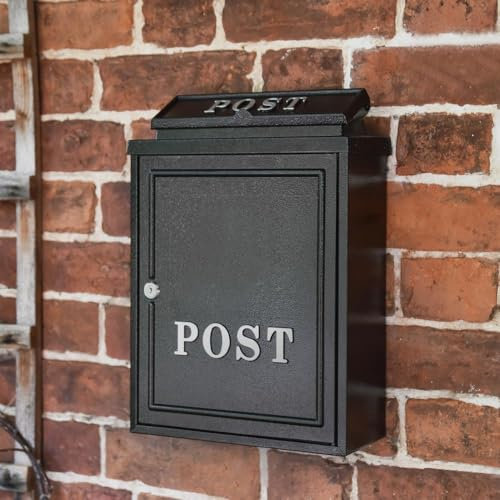 Black Oxford Wall Mounted Post Box with Silver Text