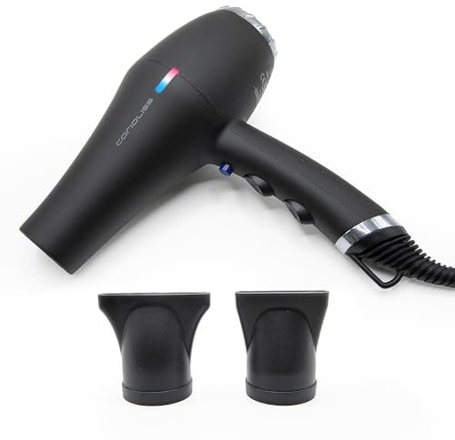 Corioliss FLOW Power Secador de Pelo Profesional | Motor AC 2200W | Ligero 400 Gr. | Potente | Iónico Antifrizz | 2 Boquillas Concentradoras | Black Chrome