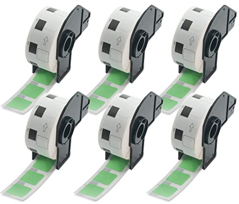 BETCKEY - 6 Rollen DK-11221 Quadratische QR Code Etiketten Kompatibel mit Brother, 23mm x 23mm, 6000 Farbige Etiketten Grün für Brother QL Etikettendrucker