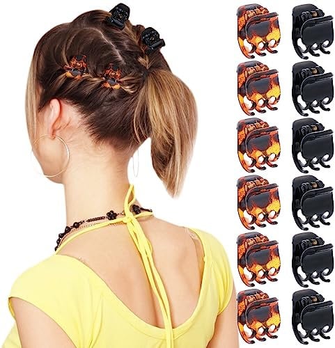 WLLHYF 12 Pcs 1.5 CM Mini Small Hair Claw Clips for Women Girls, Plastic Jaw Clamps Clips Non-Slip Tiny Multifunction Hair Claws Hair Styling Accessories for Design Kids and Adult, Black