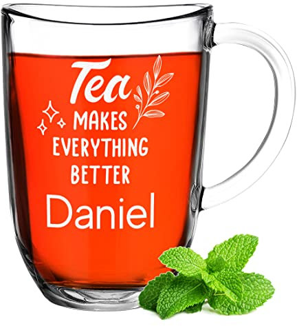Teeglas 380 ml mit personalisierter Wunschgravur - Leonardo Kaffeebecher Glas mit Namen - 380 ml Espressotasse - für Tee und Kaffee - Geschenkidee Männer und Frauen - Geburtstag und Weihnachten