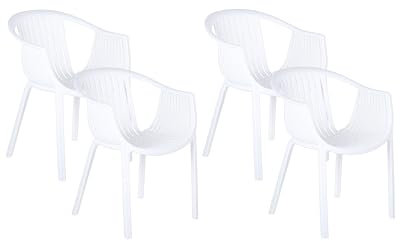 Conjunto de 4 sillas de jardín blancas sintético respaldo rejilla apilables Napoli