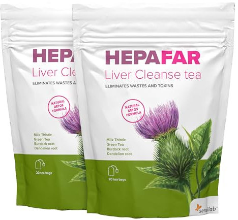 Hepafar Té Detox Hepático con cardo mariano, té verde, raíz de bardana y diente de león - 40 bolsitas de té de Sensilab