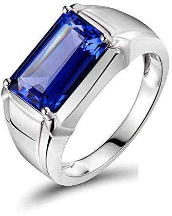 Lieson Ehering Weißgold Herren 750 18K, Hochzeit Ringe Männer Luxus Solitär Rechteckig Tansanit mit 4ct Verlobung Ring Weißgold Gr.69 (22.0)
