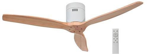 Ventilador de techo con mando 52' motor DC 3 aspas Madera y blanco