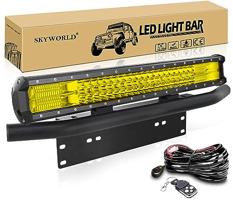 SKYWORLD 59 cm 324W LED-Lichtleiste mit 12V Blitz Kabelbaum, Aluminium Nummernschildinhaber, Wasserdicht LED Arbeitsscheinwerfer Bar für 4x4 Auto Offroad SUV UTV LKW KFZ Fahrzeuge, 3000K Gelb