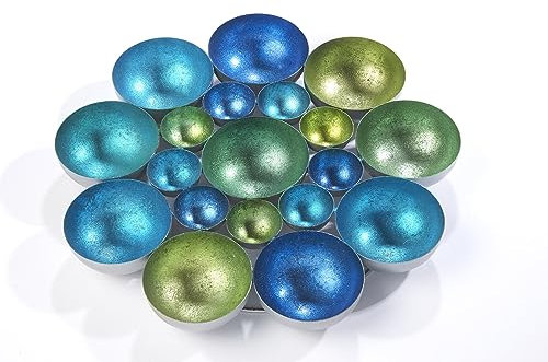 Kobolo Kerzenhalter Kerzenschale Dekoschale Bubble aus Metall in Grün- und Blautönen 40 cm