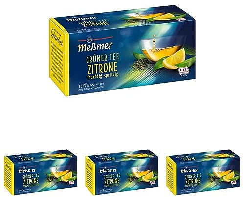 Meßmer Grüner Tee Zitrone I 25 Teebeutel I Vegan I Glutenfrei I Laktosefrei (Packung mit 4)