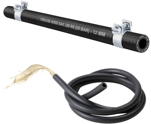 (12 mm) Manguera de gasolina de 1 x Metro, manguera de aceite, manguera diésel, línea de combustible para gasolina, combustible, aceite diésel (SAE J30 R6) (Incluye 2x Abrazadera Mini W1) (Interior