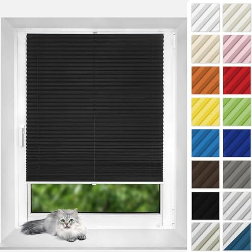 Temporary Blinds, Blackout Window Blinds, 40 x 170 cm Thermal Blackout Privacy Protection Vertical Pleated Blackout Blinds with Install Accessories, for Patio Doors Bedroom, Black