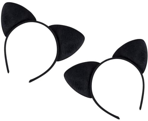 KOMUNJ Lot de 2 bandeaux avec oreilles de chat - Accessoires pour cheveux - Pour filles et femmes - Costume de fête - Noir