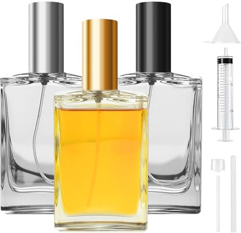 Omsscun 3 Piezas Pulverizador Colonia, 30ml Atomizador Perfume Recargable, Frasco Perfume Con Embudos, Bote Colonia Cuadrada, Vaporizador Para Viajar