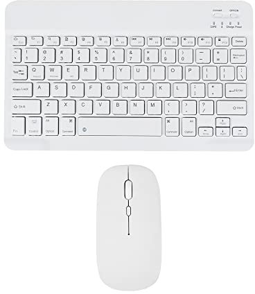 Wireless Keyboard and Mouse, Rechargeable Mini Bluetooth Keyboard and Mouse Set, 10-inch Compact Portable Silent 78-key Tablet Keyboard, for iPad/PC/Laptop/Mac/Android(White)