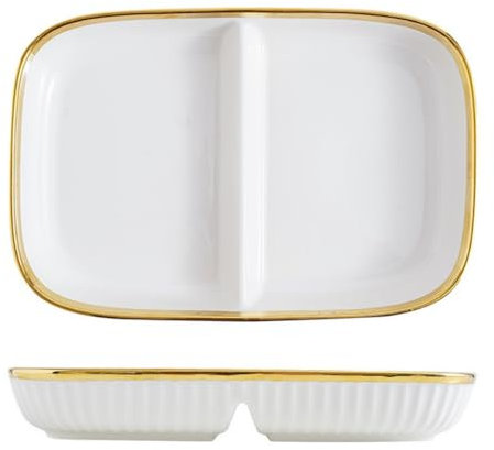 OnePines Assiette Compartiment Adulte Ceramique, Assiette Nutrition, Assiette Divisée en 2 Regime, pour Salade, Dessert, Nouille, Bifteck, Petit déjeuner