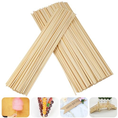200 Pièces Baton Barbe à Papa 300mm x 3mm, Baguette en Bois pour Guimauves, Fruits, Glaces - Tiges Rondes Alimentaires pour Projets d'Art et d'Artisanat