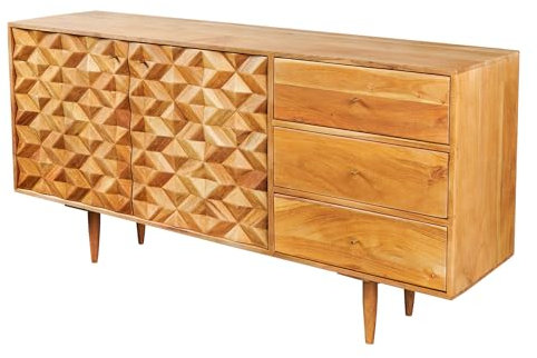 riess-ambiente.de Massivholz Sideboard Alpine 145cm Natur Akazie Retro Design Honey Finish, massives Sideboard für Dein Wohnzimmer