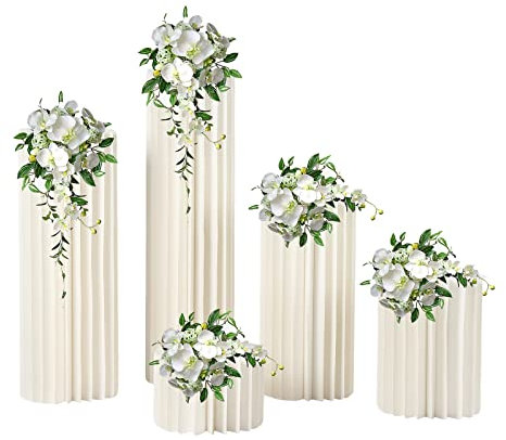 Ecoggeder Hochzeit Blumenständer Karton Vasen 5 Stück Faltbarer Blumenständer Dekosäule Partytische aus Karton Display-Papiersäulen für Hochzeit, Verlobung, Geburtstag, Tischdekoration