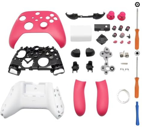 Hzxkqmil Carcasa de Repuesto para Xbox Series X/S Controller - Kit de Carcasa Completa Incluye Funda de Cáscara Marco Central Rieles Laterales Botones ABXY Parachoques LB RB Accesorios (Rosa)