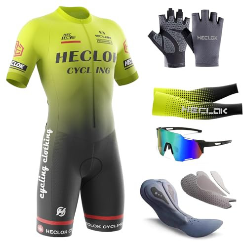 Herren Fahrrad Skinsuit,Kurzarm-Radsportanzug，Gepolstert einteilig Trisuit Bike Short Trisuit Einteiler für Wettkampf，Handgefertigter Hochdichter Schwamm in Wettkampfqualität Gepolstert (TYP-4,XXL)