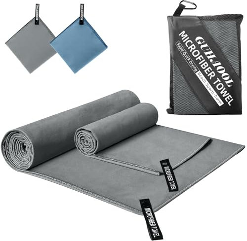 GUHAOOL Toalla de Microfibra, Toalla de Viaje de Microfibra, Toalla Microfibra 180x80 cm + Toalla Pequeña 100x50 cm, Toalla de Viaje Ligera y Compacta para Playa, Camping, Yoga y Sauna (Gris Oscuro)