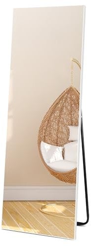Vasemouh 150X51CM Miroir sur Pied Rectangulaire, Miroir Mural Blanc, Haute Définition Miroir en Pied à Placer sur Mural ou au Sol