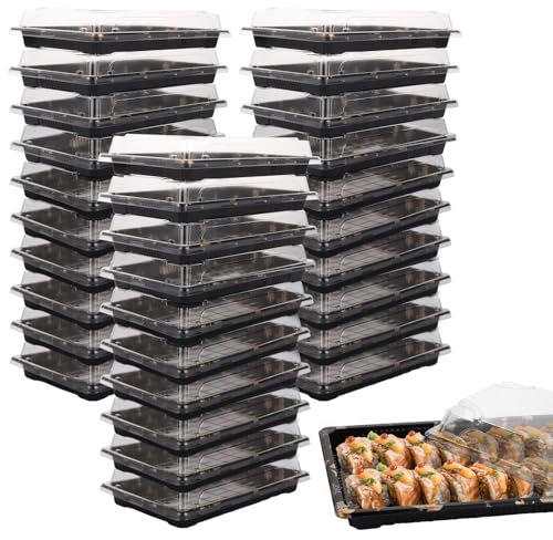 VIDETOL 30 Stück Servierplatte mit Deckel, 24,7 x 15,6 x 5 cm PET-Kunststoff Meal Prep Box, Wiederverwendbar Meal Prep Boxen für Sandwiches, Sushi, Obst und Gerichte
