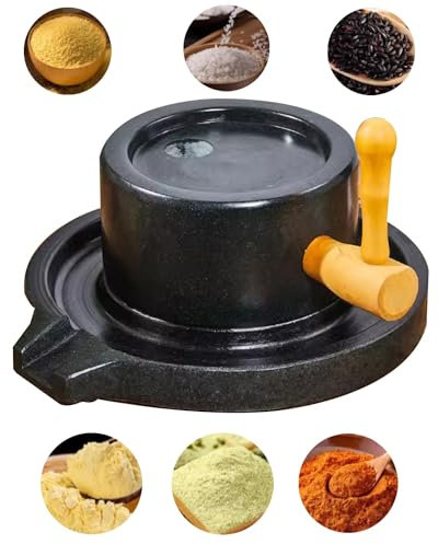 ENHEN Natural Black Bluestone Mill Machine, Household Hand Crank Dry and Wet Grain Flour Stone Grinder, Soy Milk/Wheat Flour Pulverizer Ornaments (Size : 30cm x 45cm)
