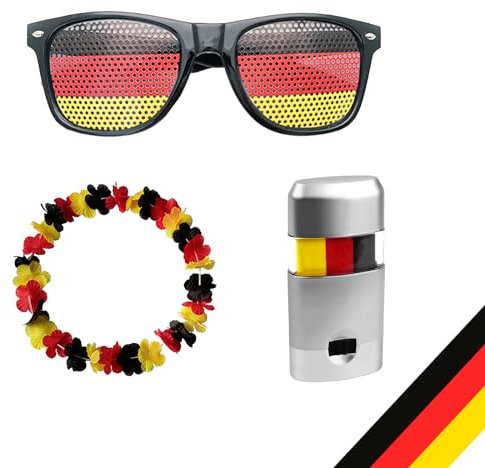 LHOEST Deutschland Fanartikel Set 3 Stück Schwarz Rot Gelb Deutschland Schminkstift Flagge Deutschland Sonnenbrille Damen Herren Kinder Deko Fanartikel Fussball Schminke für Fan Kranz