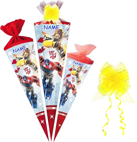 alles-meine.de GmbH Schultüte - Transformer - Roll Out - 35-85 cm - Größe wählbar - Spitze wählbar - inkl. Name + Tüll Schleife - Zuckertüte - Tüll - oder Filzabschluß - eckig ..