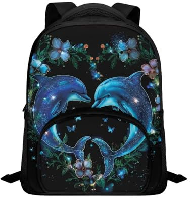 Binienty Delfin-Rucksack für Mädchen, Schultasche, 30,5 cm, Kleinkind-Rucksack für Schule, Kindergarten, Schultasche, Blau / Delfin, Einheitsgröße