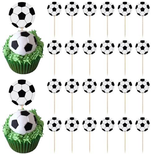 Fussball Cupcake Topper, Fußball Kuchen Toppers Fußball Cake Topper, Fussball Muffin Deko, Fussball Party Tortenaufleger für Kinder Geburtstag Party, Babyparty, Kuchendekoration