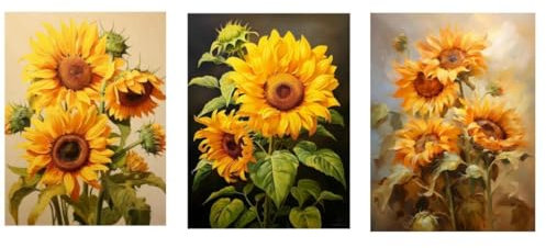 Kepuarm 3 Teilig Leinwandbilder mit Sonnenblume mit Rahmen,Modern Wandbilder Wanddekoration für Küche, Restaurant, Café und Büro 30x40cm (Sonnenblume)