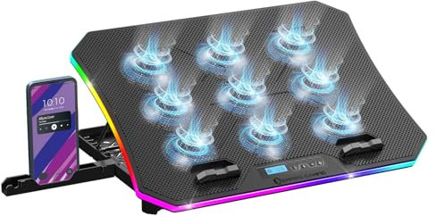 Empire Gaming - Guardian C900 (2024 Neu) PC-Kühler für Laptop 12''-17'' RGB - 9 Lüfter - LCD-Controller - 10 RGB-Modi - 6 Geschwindigkeiten - 7 Einstellbare Höhen - Abnehmbare Halterung