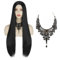 Perücke Lang Schwarz Glatt Perücken für Hexe Witch Kostüm Wig mit Perücke Kappe für Halloween Fasching Party 090