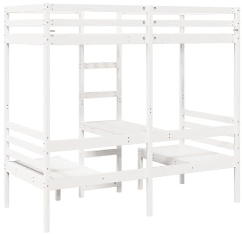 vidaXL Loft Bed Frame with Desk and Chairs White 90 x 200 cm Pine Cabin Bed Loft Bed Bedroom Furniture