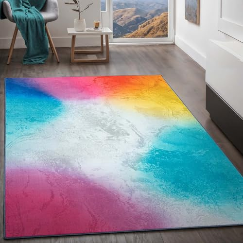 Teppich Kurzflorteppich, Wohnzimmerteppich aus Polyester in regenbogenfarben, graffiti absolut Modern fürs Wohnzimmer, Schlafzimmer, Kinderzimmer und Jugendzimmer Marmor multi bunt 160x230 cm