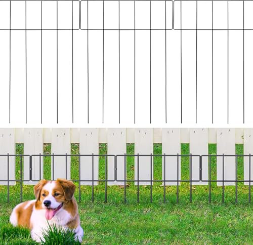 Aotuosa 10 Stück 43 x 33 cm Gartenzaun zum Stecken mit Verbindungsschnallen Metall Steckzaun Hundezaun Tierabsperrzaun Garten Zaun Dekorative Zaunelementen für Hunde Gitterzaun Set