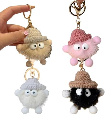 Ceeyoll 4 Stück Schlüsselanhänge Plüsch,Weiche Plüsch Schlüsselring Ornament für Schlüsselband Rucksack Schlüsselanhänger schmücken Geschenk Schlüsselanhänger Kinder,Rucksackdekorationen Auto Keychain