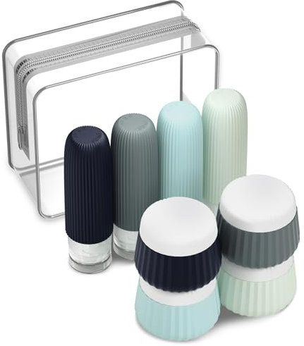 Gemice Travel Bottles - 8pcs TSA Approved Silicone Squeezable Toiletries Containers, 90ml, Leak Proof, Clear Bag