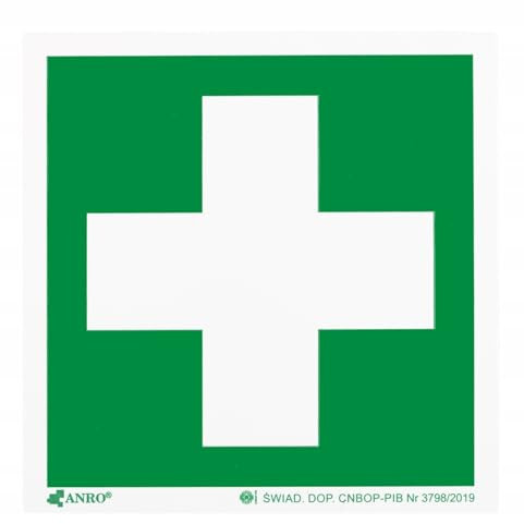 PRINTIMA Nachleuchtendes PVC Erste Hilfe Schild – 15x15cm, Leuchtendes Sicherheitszeichen für Notfälle/Fluchtweg/Erste-Hilfe-Markierung, Das Schild entspricht der Norm ISO 7010