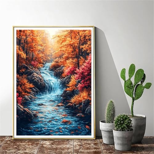 Paint by Numbers Creek Paint by Numbers for Adults Tree painting by numbers for adults crafts ,painting by numbers kids ,DIY Oil Painting Acrylic Pigment Drawing Paintwork (Frameless) 80x100cm C-276