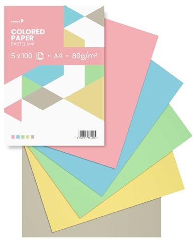 Netuno 500 Blatt farbiges Papier Pastellfarben (5x100) DIN A4 21 x 29,7 cm 80g Papier-Mix farbig sortiert buntes Blätter-Set Tonzeichen Bastelpapier bunt für kreative Projekte Blankokarten